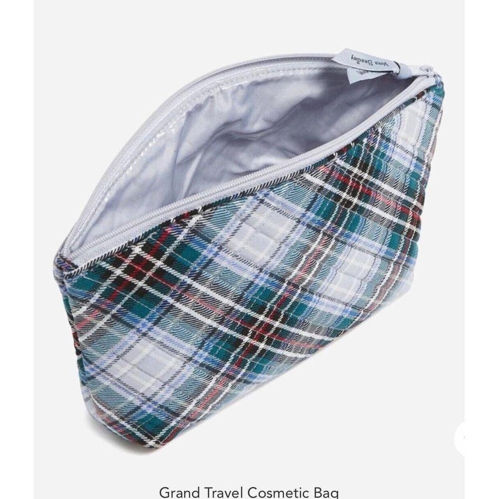 LMT: Vera Bradley SNOWY PLAID Cotton Grand Travel Cosmetic Makeup Case